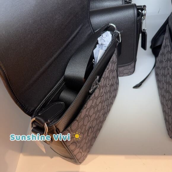 NWT COACH Sprint Map Bag 25 Signature Jacquard CE534 CHARCOAL/BLACK - Picture 5 of 6